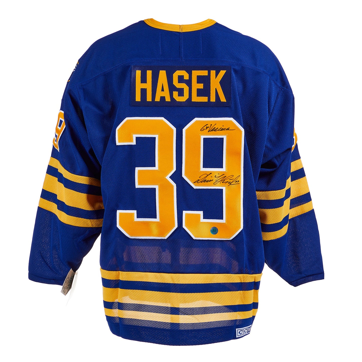 Dominik Hasek Signed Buffalo Sabres Vintage CCM Jersey with 6x Vezina Note