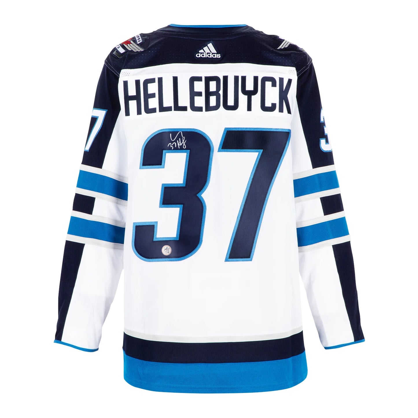 Connor Hellebuyck Signed Winnipeg Jets White adidas Jersey