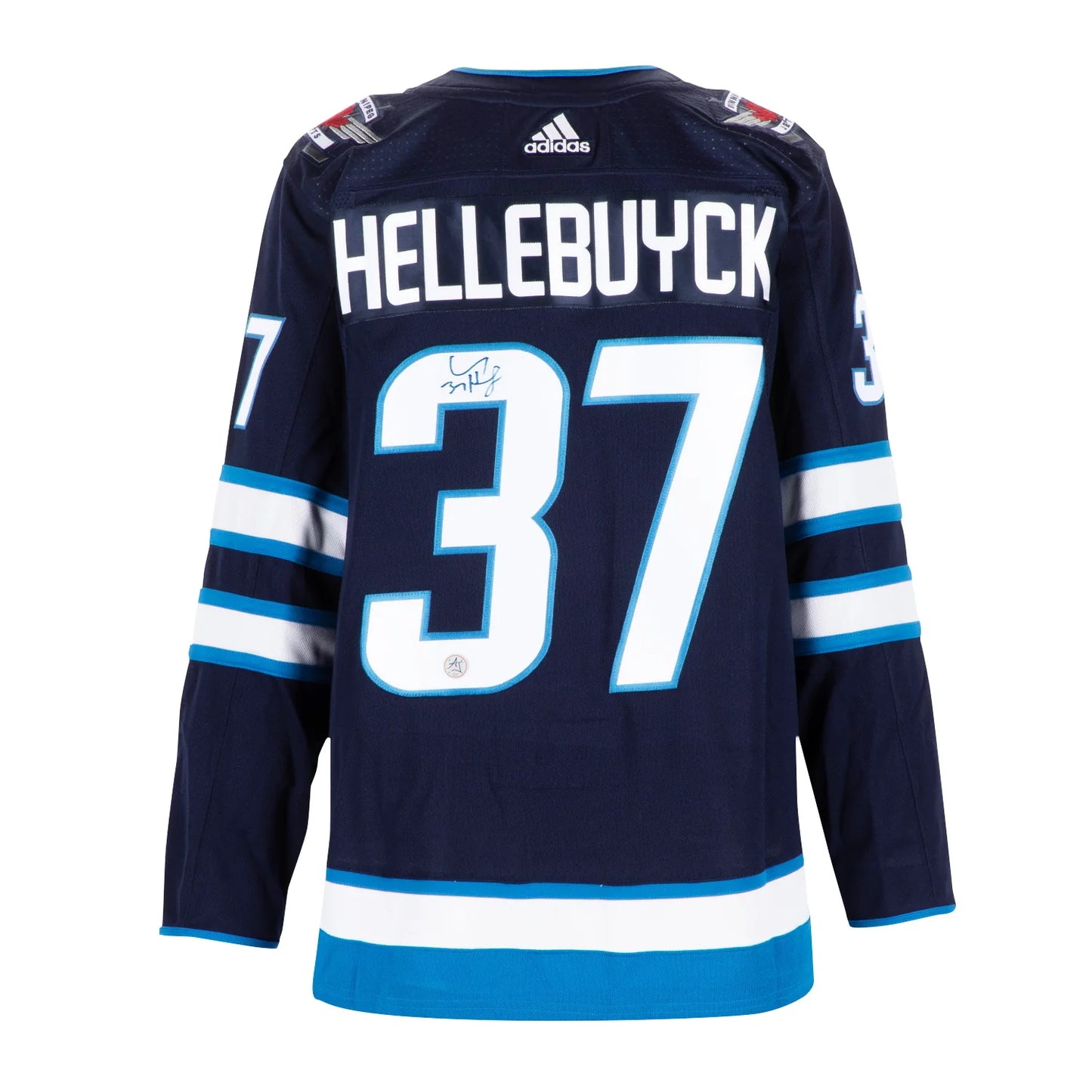 Connor Hellebuyck Autographed Winnipeg Jets Blue adidas Jersey