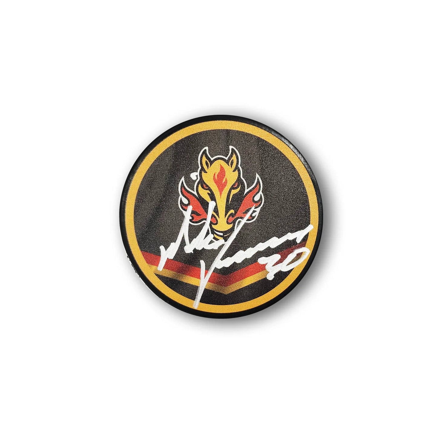 Mike Vernon Autographed Calgary Flames Reverse Retro Hockey Puck