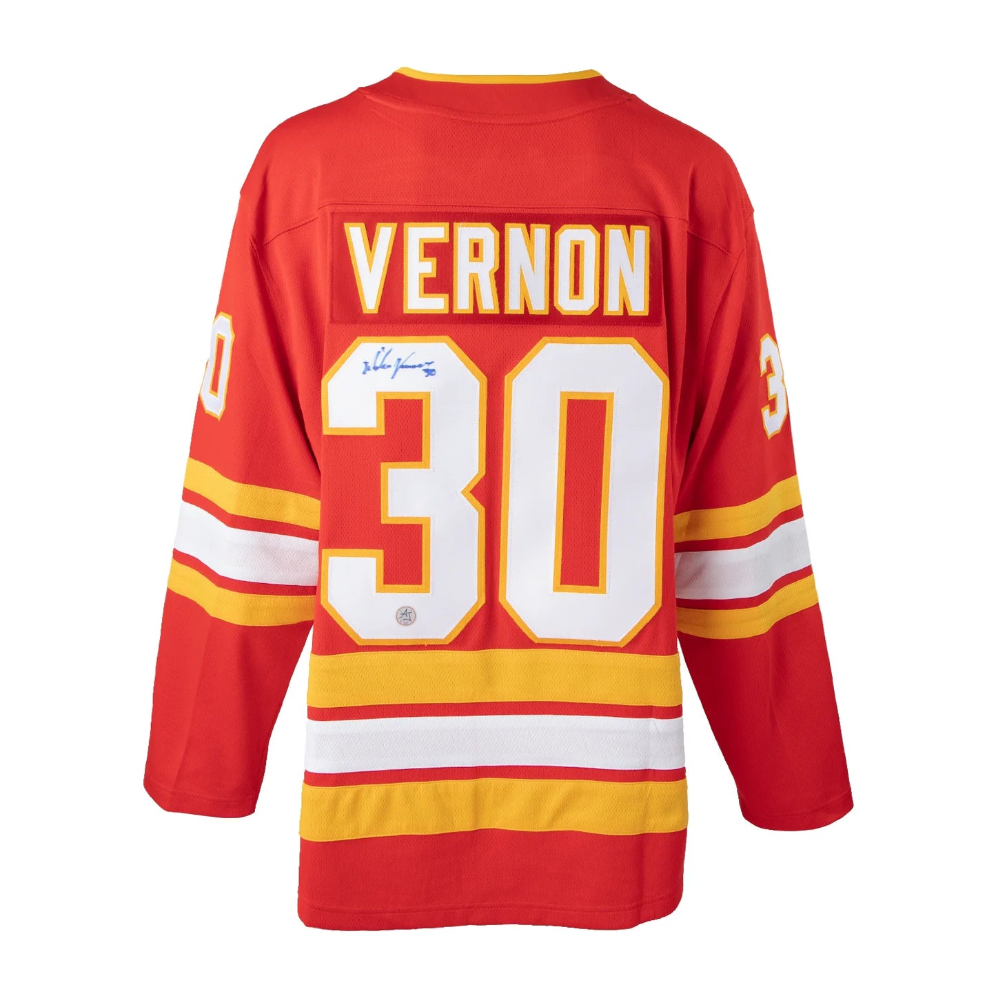 Mike Vernon Autographed Calgary Flames Red Fanatics Jersey