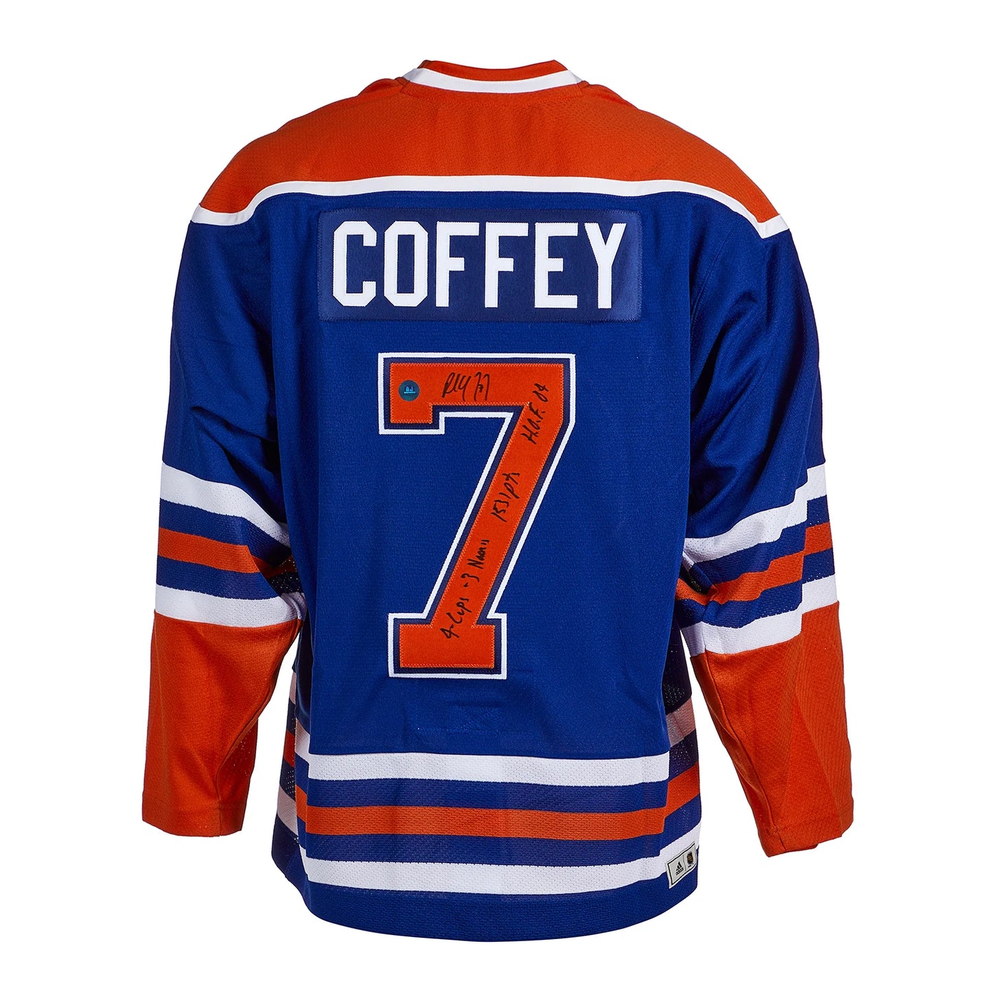 Paul Coffey Edmonton Oilers Signed Career Stats Classic Vintage Jersey