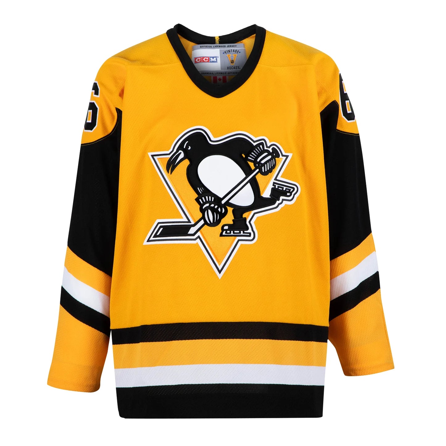 Mario Lemieux Signed Pittsburgh Penguins Yellow Rookie Vintage CCM Jersey