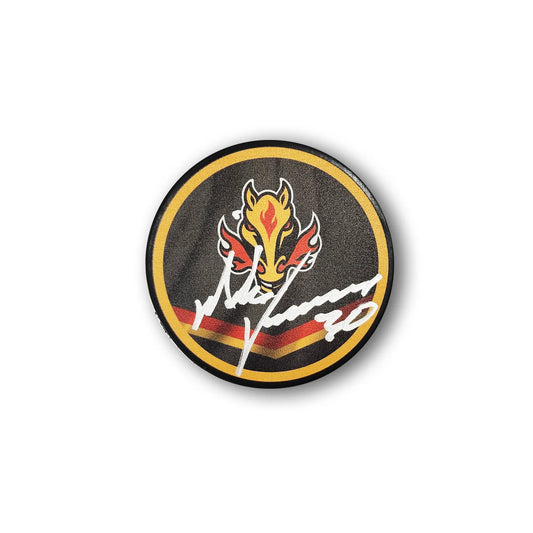 Mike Vernon Autographed Calgary Flames Reverse Retro Hockey Puck