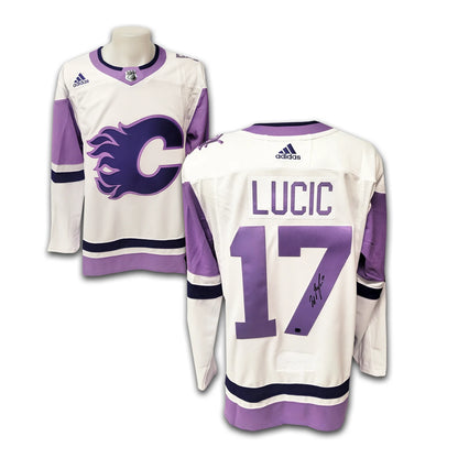 Milan Lucic Autographed Calgary Flames 2022 Hockey Fights Cancer Adidas Jersey