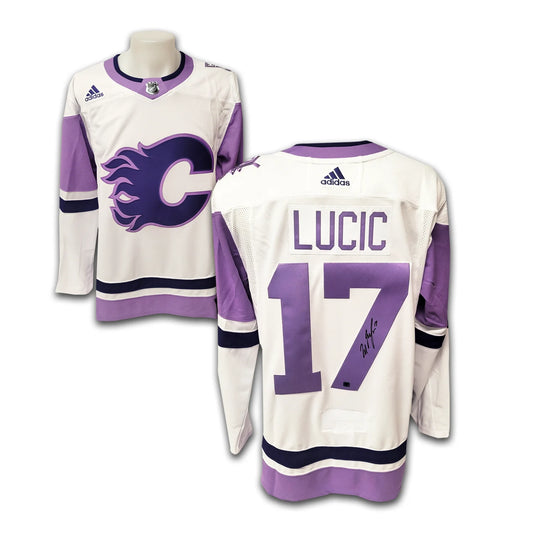 Milan Lucic Autographed Calgary Flames 2022 Hockey Fights Cancer Adidas Jersey