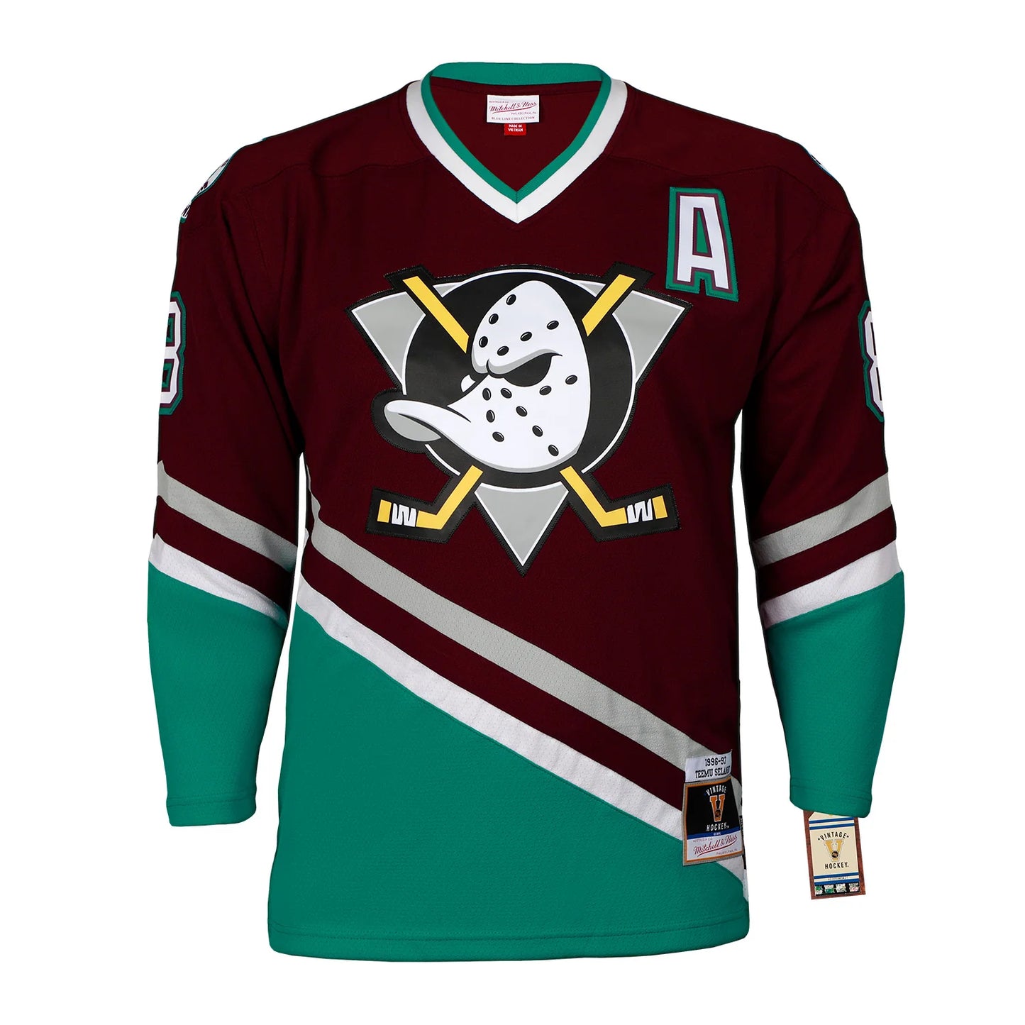 Teemu Selanne Signed Anaheim Mighty Ducks Throwback Mitchell & Ness Jersey